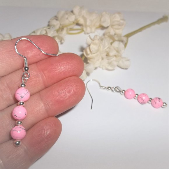 Hot Pink and Silver Beaded Dangle Earrings Set Fashion Accessory Gift Idea 6905 - Picture 5 of 7